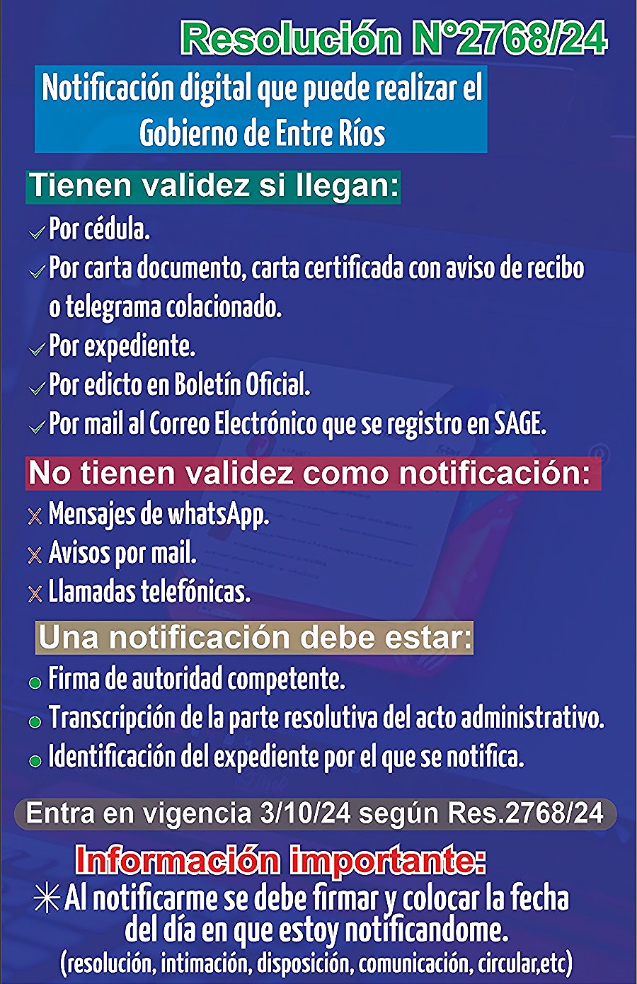 Notificación digital que puede realizar el Gobierno de Entre Ríos